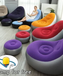 Pouffe Canapé Gonflable avec Repose-pieds en PVC floqué
